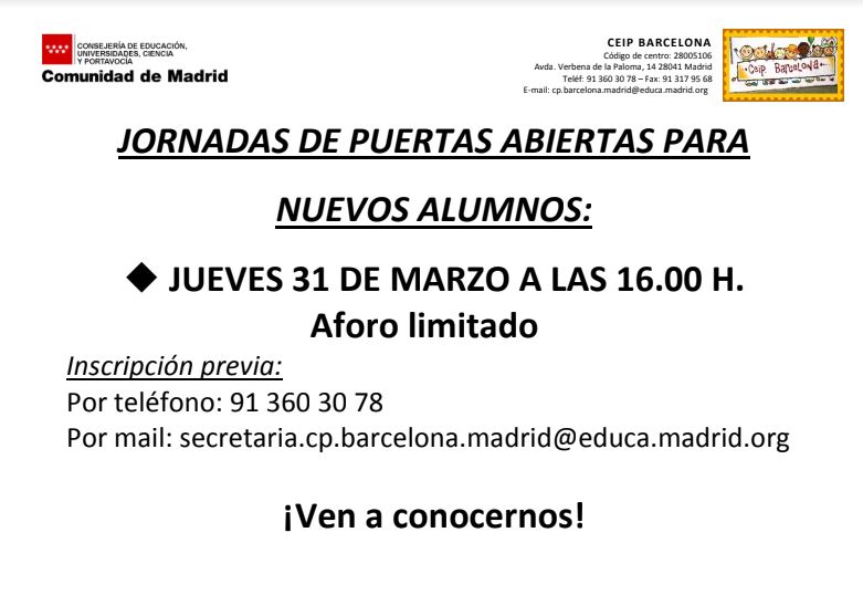 Jornadas de Puertas abiertas para nuevos alumnos